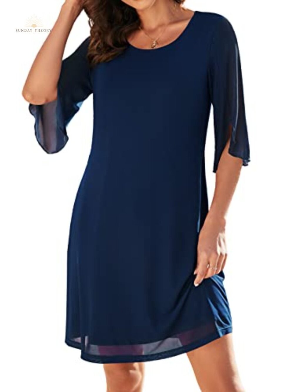 Women's 3/4 Split Sleeve Midi Cocktail Wedding Guest Dress
